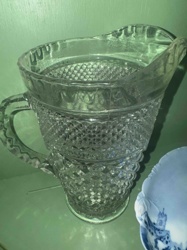 Pressed Glass Pitcher with Diamond Point / Hobnail Pattern