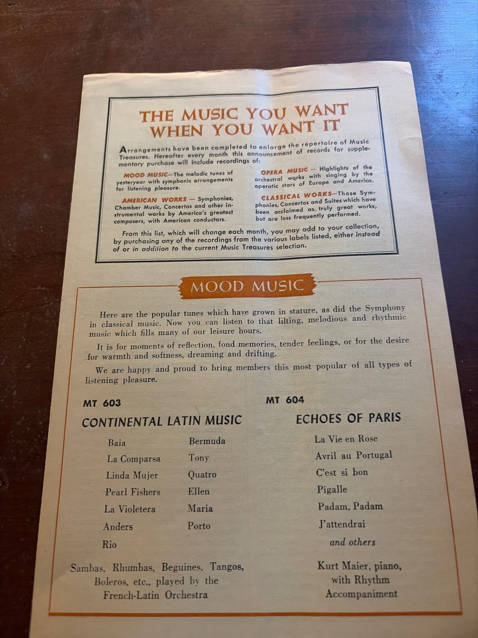 Submitted photo of Vintage Music Treasures promotional pamphlet (unauthenticated)
