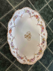 Antique Hand-Painted Porcelain Serving Dish with Monogram