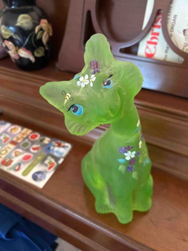 Uranium Glass Cat Figurine