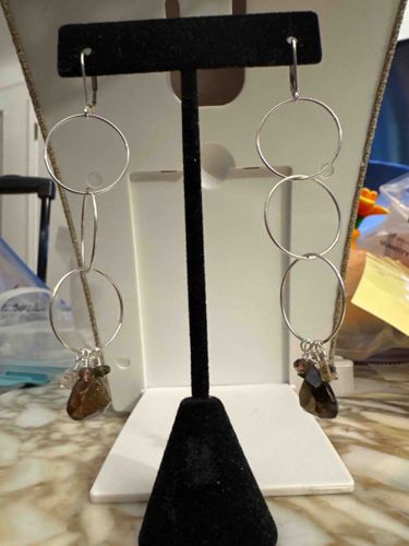 Watermelon Tourmaline and Sterling Silver Triple Hoop Dangle Earrings