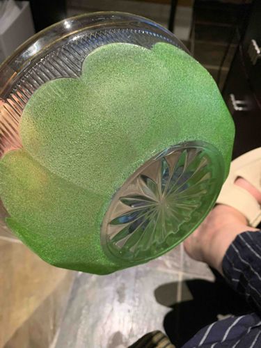 Two-Tone Frosted Green Pressed Glass Bowl