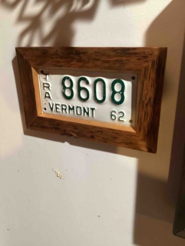 Framed 1962 Vermont Trailer License Plate