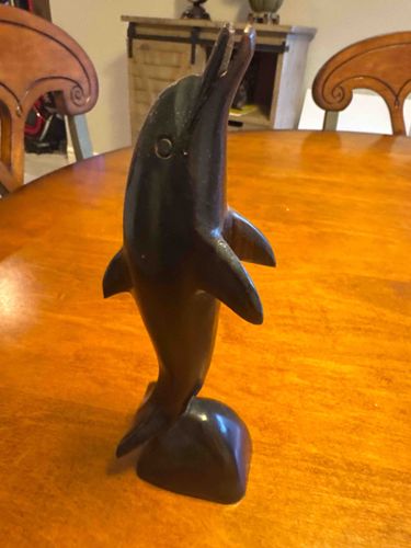 Hand-Carved Philippine Kamagong Wood Dolphin Statuette