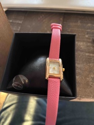Women's Gold Tone Rectangular Watch with Pink Strap