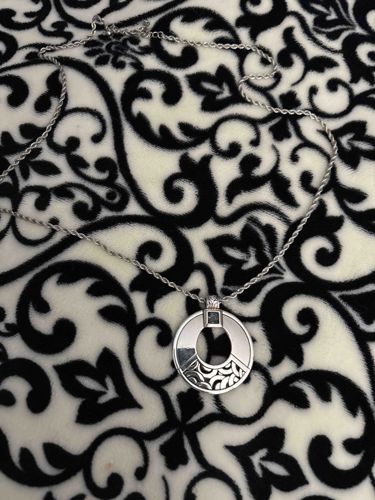 Modernist Silver-Tone Circular Open-Work Pendant Necklace