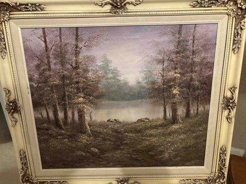 Autumnal Forest Lake Landscape Oil Painting