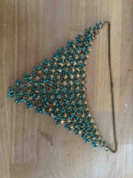 Turquoise Beaded Mesh Bib Necklace