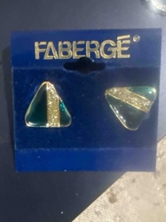 Vintage Fabergé Triangle Enamel Stud Earrings