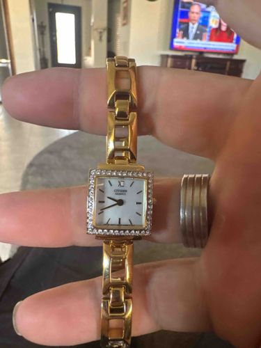 Citizen Quartz Ladies' Gold-Tone and Crystal Square Watch