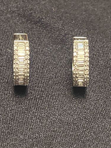 14K White Gold Diamond Hoop Earrings