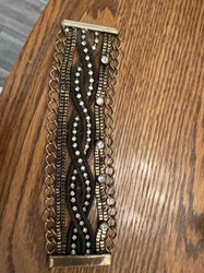 Multi-Strand Rhinestone and Chain Cuff Bracelet