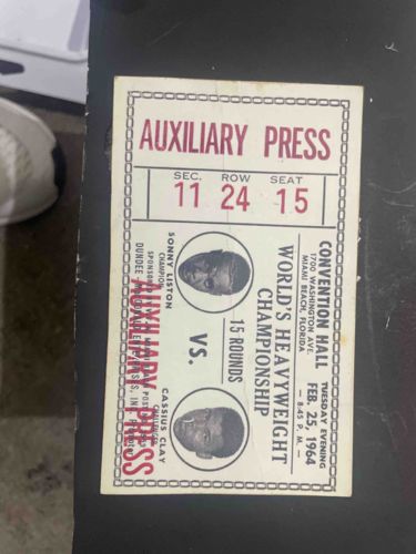 1964 Sonny Liston vs. Cassius Clay 'Auxiliary Press' Full Ticket
