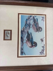 Framed 'Wood Ducks' Print with Accompanying Stamp