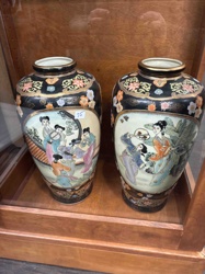Pair of Oriental Figural and Floral Patterned Vases