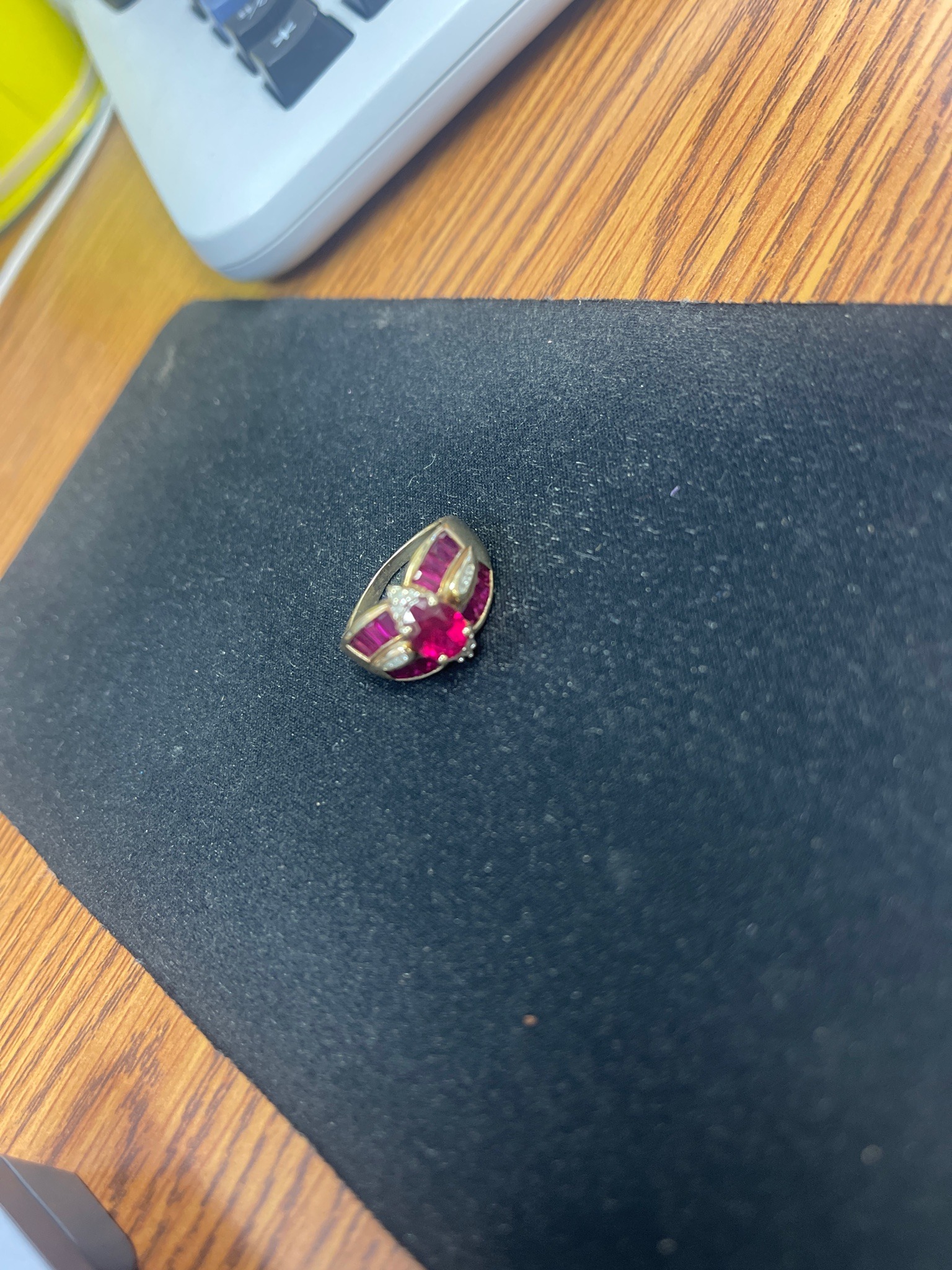 Late 20th Century Yellow Gold Ruby and Diamond Cluster Cocktail Ring