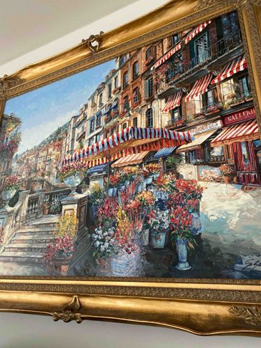 European Street Flower Market Oil Painting
