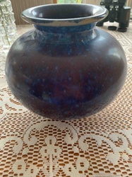 Globular Ceramic Vase with Mottled Purple and Blue Glaze