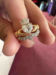 Diamond Claddagh Engagement Ring and Curved Diamond Wedding Band Set