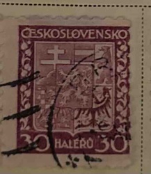 Czechoslovakian 30 Haléřů Postage Stamp with National Coat of Arms