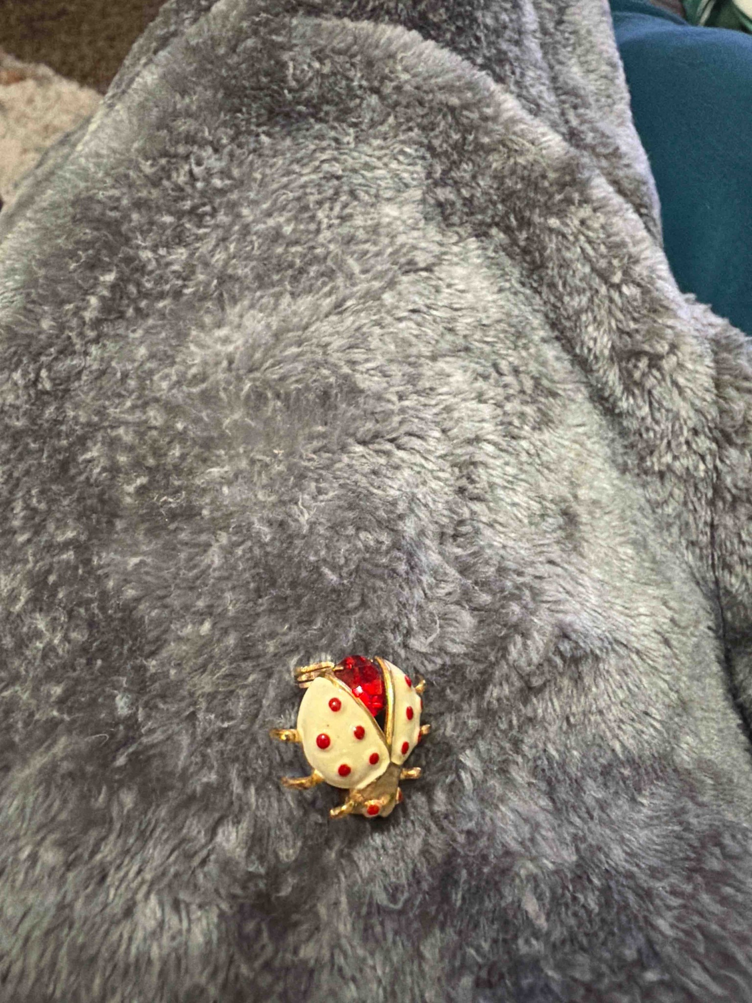 Vintage Enameled Ladybug Brooch with Faceted Crystal Rhinestone