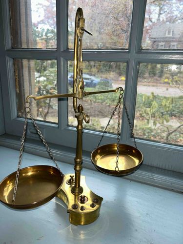 Vintage Brass Balance Scale with Weights