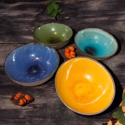 Set of Four Artisan Glazed Ceramic Bowls