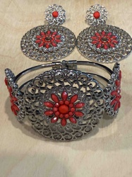 Silver and Coral Jewelry Set