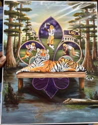LSU-Themed Bayou Scene Football Painting/Print