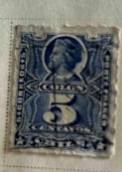 Spanish Colonies 5 Centavos Postage Stamp, depicting Christopher Columbus (Colon)