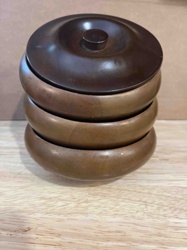 Hellerware Mid-Century Modern Wooden Stacking Bowl Set with Lid