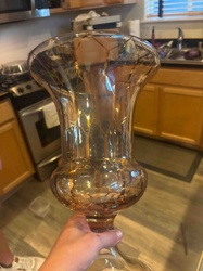 Amber Tinted Fluted Glass Vase with Geometric Pattern