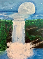 Moonlit Waterfall Acrylic Painting
