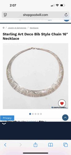 Sterling Art Deco Bib Style Chain 16" Necklace