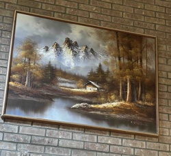 Mountain Landscape Painting with Cabin