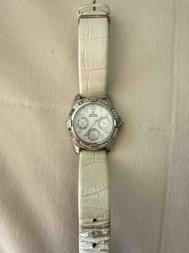 Festina Chronograph Women's Watch with White Croc-Embossed Leather Strap