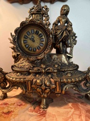 Rococo Style Brass-Tone Figural Mantel Clock