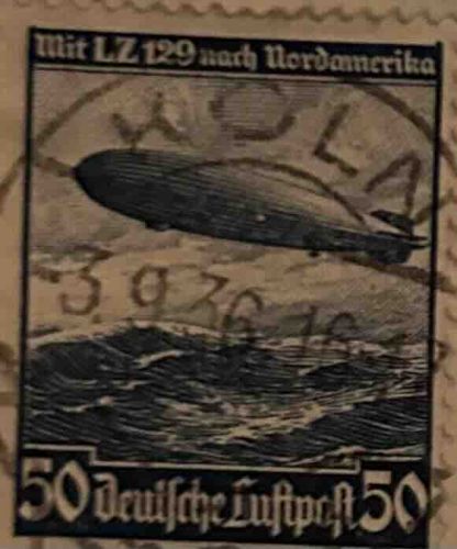 German Zeppelin Airmail Postage Stamp, 50 Pfennig (LZ 129 Hindenburg)