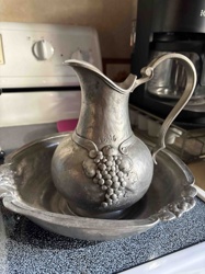 Pewter Pitcher and Basin with Grape Motif