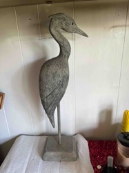Carved Wooden Heron Sculpture