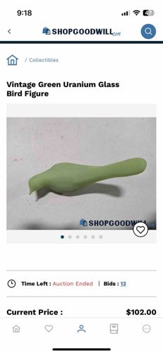 Vintage Green Uranium Glass Bird Figure