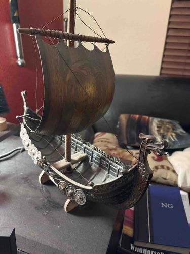 Viking Longship Model with Dragon Prow