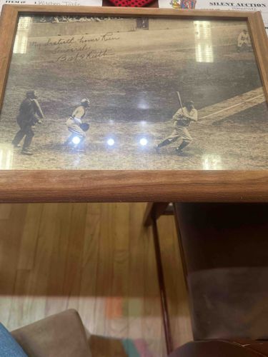 Framed Replica Signed Babe Ruth Baseball Photograph