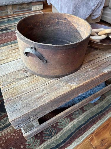 Vintage Wooden Staved Bucket with Metal Handle