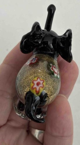 Murano Style Art Glass Elephant Figurine with Aventurine and Millefiori