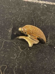 10K Yellow Gold Dolphin Ring with Emerald Eyes