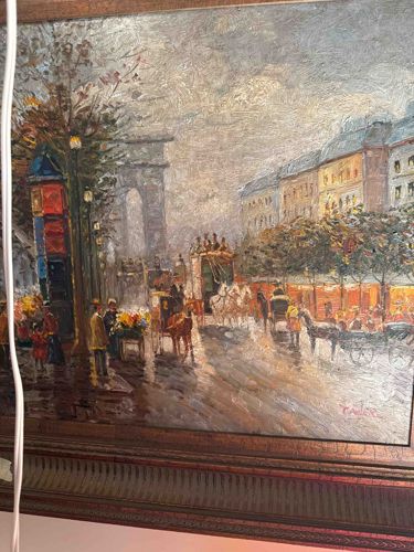 "Parisian Street Scene with Arc de Triomphe" Oil Painting