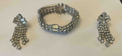 Vintage Rhinestone Bracelet and Clip-On Earring Set