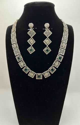 Art Deco Style Filigree Necklace and Dangle Earrings Set