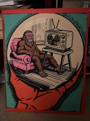 Satirical Bigfoot Pop Art Painting (Bigfoot Watching Teenage Mutant Ninja Turtles)